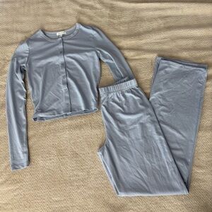 Pink Rose Light Blue Button-Front Top